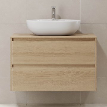 Kopalniška omarica TRONDHEIM za umivalnik 90x57x46 cm hrast