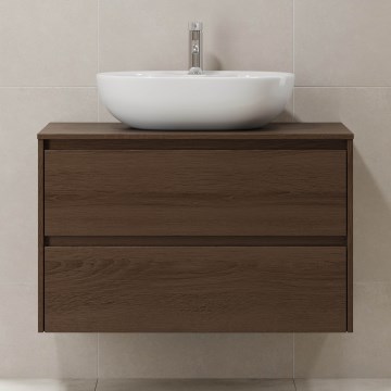 Kopalniška omarica TRONDHEIM za umivalnik 90x57x46 cm oreh