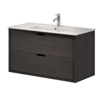 Kopalniška omarica z umivalnikom GRIBSKOV 100 cm rjava/hrast/bela