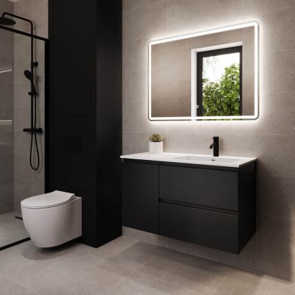 Kopalniška omarica z umivalnikom HELSINKI 95 cm desna/črna