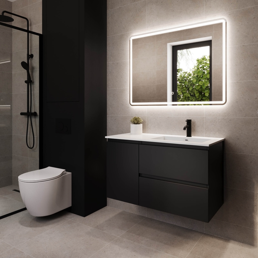 Kopalniška omarica z umivalnikom HELSINKI 95 cm desna/črna