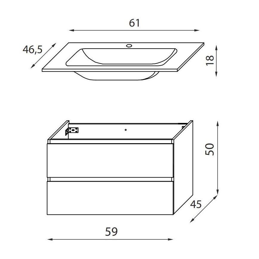 Kopalniška omarica z umivalnikom KENWOOD 61 cm, hrast