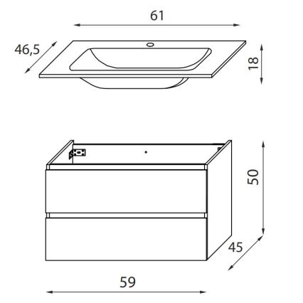 Kopalniška omarica z umivalnikom KENWOOD 61x52x45 cm bela/črna