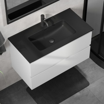 Kopalniška omarica z umivalnikom KENWOOD 91 cm bela/črna