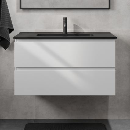 Kopalniška omarica z umivalnikom KENWOOD 91 cm bela/črna