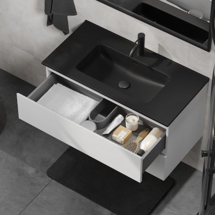 Kopalniška omarica z umivalnikom KENWOOD 91 cm bela/črna