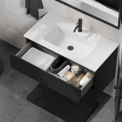 Kopalniška omarica z umivalnikom KENWOOD 91 cm črna/bela