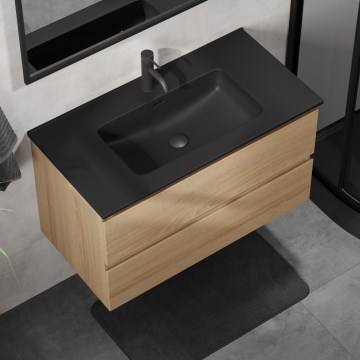 Kopalniška omarica z umivalnikom KENWOOD 91 cm hrast/črna