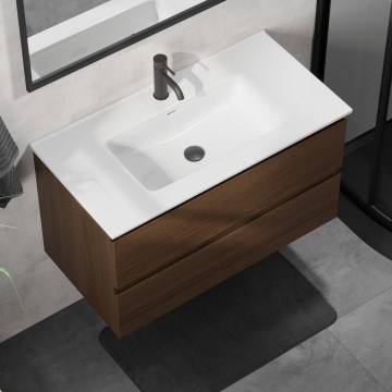 Kopalniška omarica z umivalnikom KENWOOD 91 cm oreh/bela