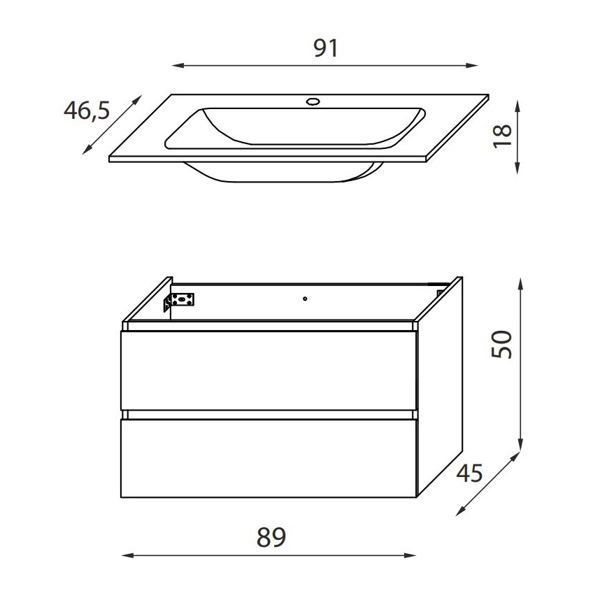 Kopalniška omarica z umivalnikom KENWOOD 91 cm, oreh