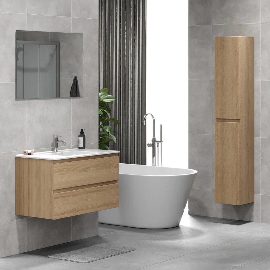 Kopalniška omarica z umivalnikom KENWOOD 91x50x45 cm hrast