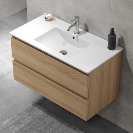 Kopalniška omarica z umivalnikom KENWOOD 91x50x45 cm hrast