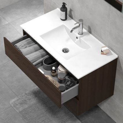 Kopalniška omarica z umivalnikom KENWOOD 91x50x47 cm v orehovi barvi