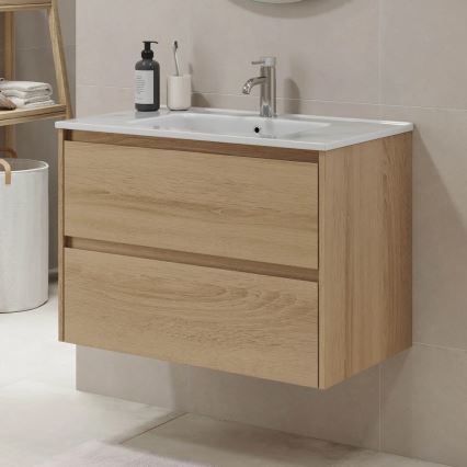 Kopalniška omarica z umivalnikom MOLDE 80x55x46 cm hrast