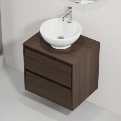 Kopalniška omarica z umivalnikom TRONDHEIM/DRAMMEN 60x57x46 cm oreh/bela