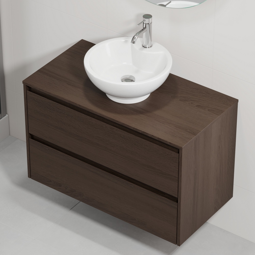 Kopalniška omarica z umivalnikom TRONDHEIM/DRAMMEN 90x57x46 cm, oreh/bela