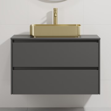 Kopalniška omarica z umivalnikom TRONDHEIM/LJORDAL 90x57x46 cm antracit/medenina