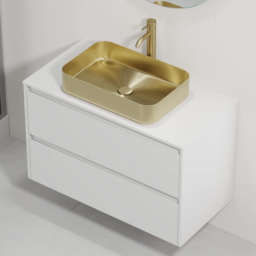 Kopalniška omarica z umivalnikom TRONDHEIM/LJORDAL 90x57x46 cm bela/medenina