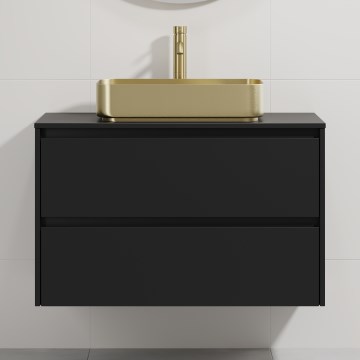 Kopalniška omarica z umivalnikom TRONDHEIM/LJORDAL 90x57x46 cm črna/medenina