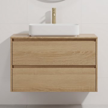 Kopalniška omarica z umivalnikom TRONDHEIM/LJORDAL 90x57x46 cm hrast/bela