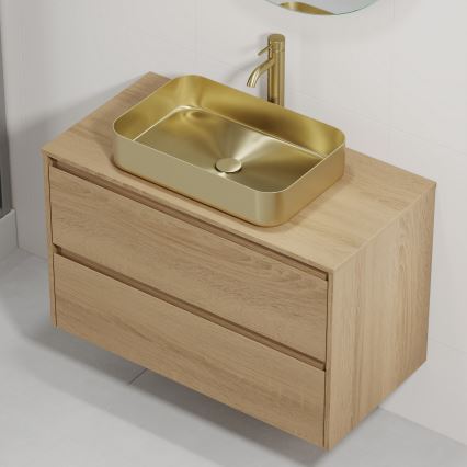 Kopalniška omarica z umivalnikom TRONDHEIM/LJORDAL 90x57x46 cm hrast/medenina