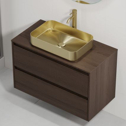 Kopalniška omarica z umivalnikom TRONDHEIM/LJORDAL 90x57x46 cm oreh/medenina