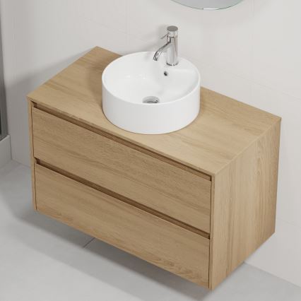 Kopalniška omarica z umivalnikom TRONDHEIM/VIKEDAL 90x57x46 cm hrast/bela
