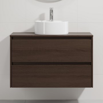 Kopalniška omarica z umivalnikom TRONDHEIM/VIKEDAL 90x57x46 cm oreh/bela