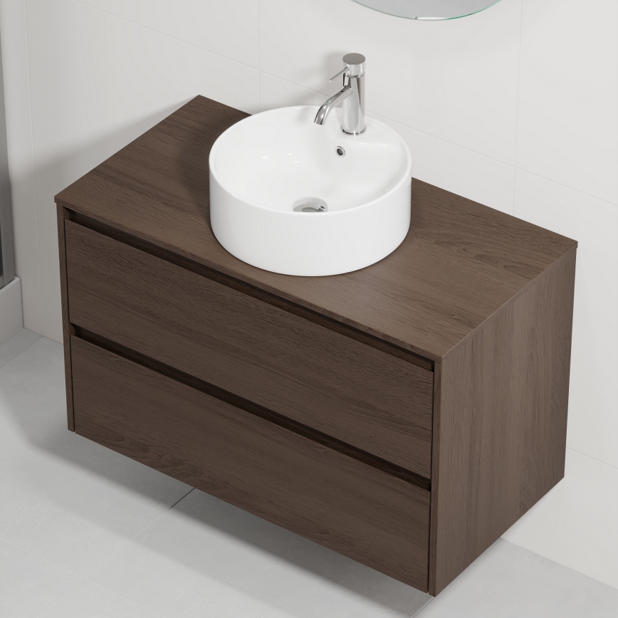 Kopalniška omarica z umivalnikom TRONDHEIM/VIKEDAL 90x57x46 cm oreh/bela