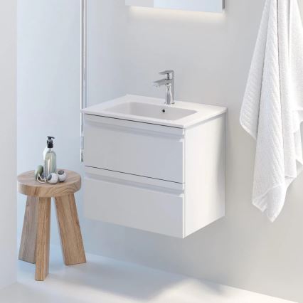 Kopalniška omarica z umivalnikom VEDO + LED ogledalo LED/10W/230V IP44 bela