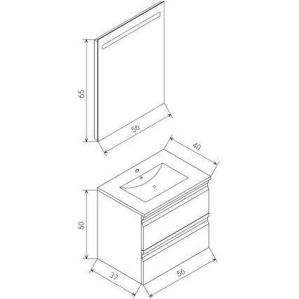 Kopalniška omarica z umivalnikom VEDO + LED ogledalo LED/10W/230V IP44 črna