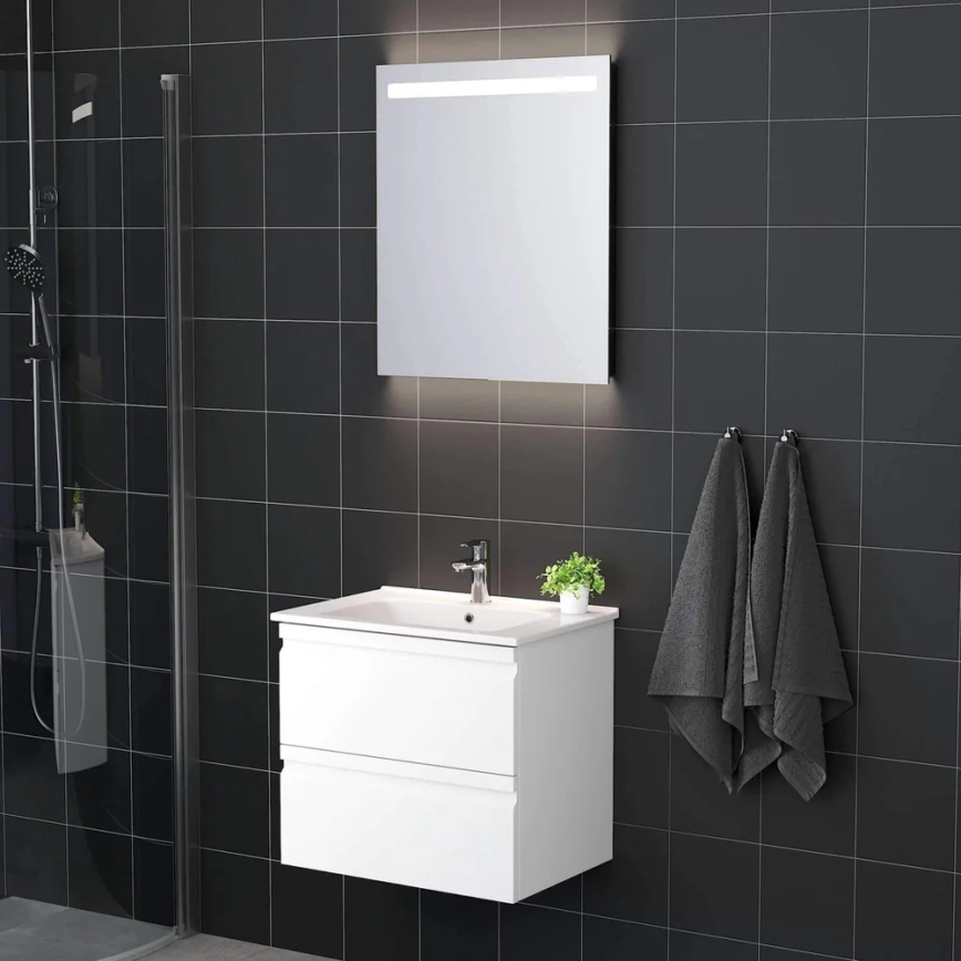 Kopalniška omarica z umivalnikom VIGO + stensko LED ogledalo z osvetlitvijo LED/10W/230V IP44 bela