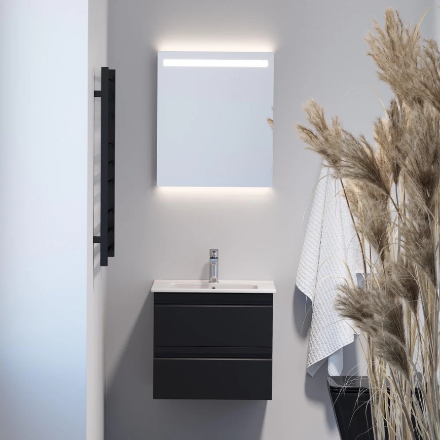 Kopalniška omarica z umivalnikom VIGO + LED stensko ogledalo z LED osvetlitvijo/10W/230V IP44 črna