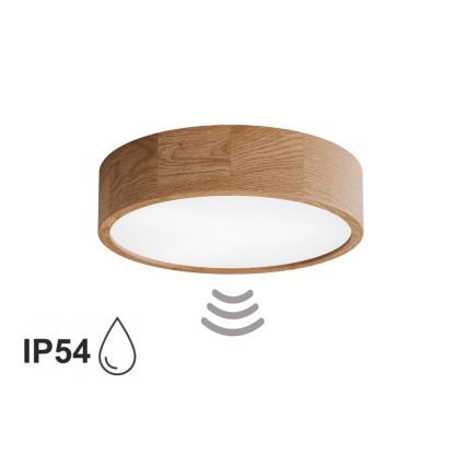 Kopalniška stropna svetilka CLEO s senzorjem 3xE27/24W/230V, premer 37,5 cm, IP54, hrast