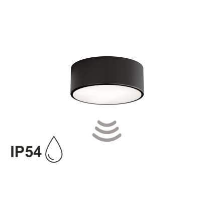 Kopalniška stropna svetilka s senzorjem CLEO 1xE27/24W/230V, premer 20 cm, IP54, črna