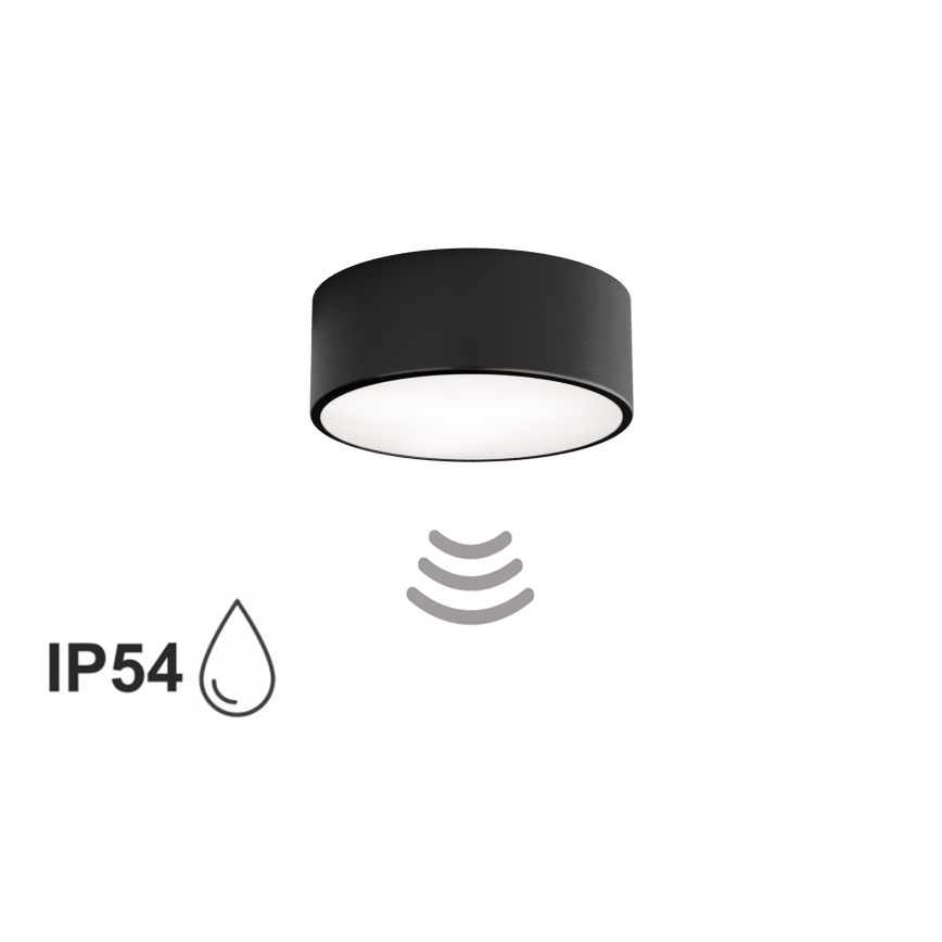 Kopalniška stropna svetilka s senzorjem CLEO 1xE27/24W/230V, premer 20 cm, IP54, črna
