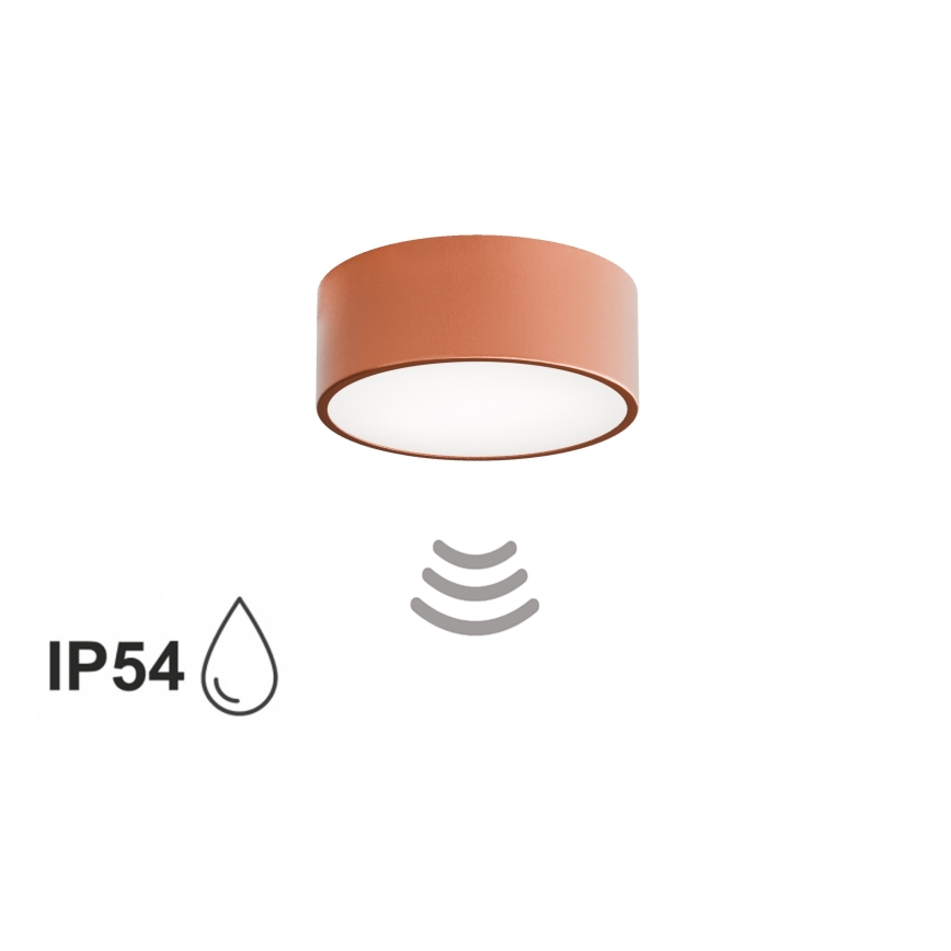 Kopalniška stropna svetilka s senzorjem CLEO 1xE27/24W/230V Ø 20 cm IP54 medena