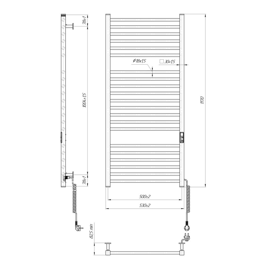 Kopalniški brisačni radiator HF DERBY 255W/230V 117x53 cm črn