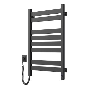Kopalniški brisačni radiator z vgrajenim termostatom LARGO 432W/230V 80,6 cm IP44 črn levi oglat