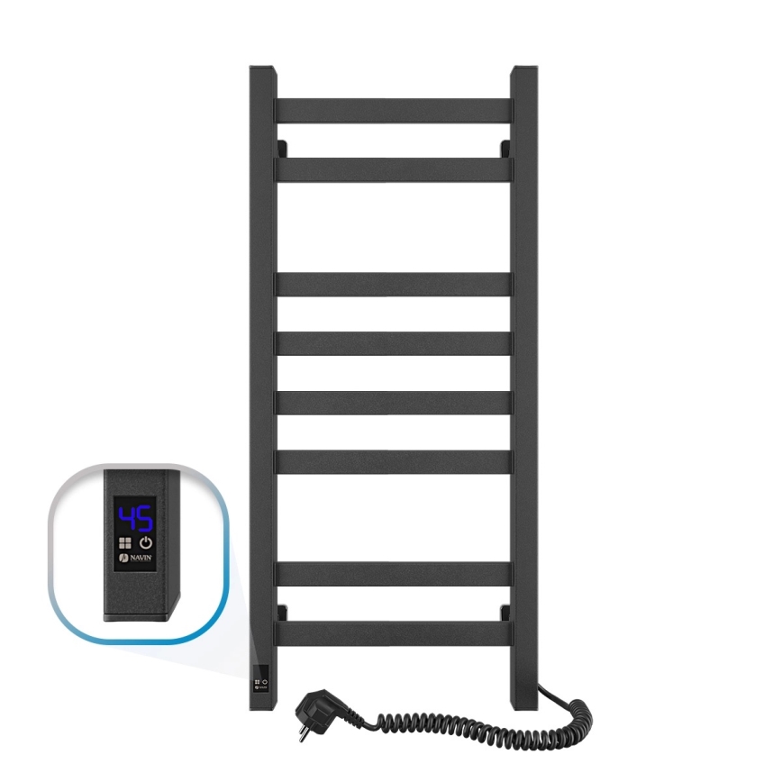 Kopalniški lestvični radiator z termostatom AVANGARD 251W/230V 80,6cm IP44 črne barve, desna izvedba, oglate oblike