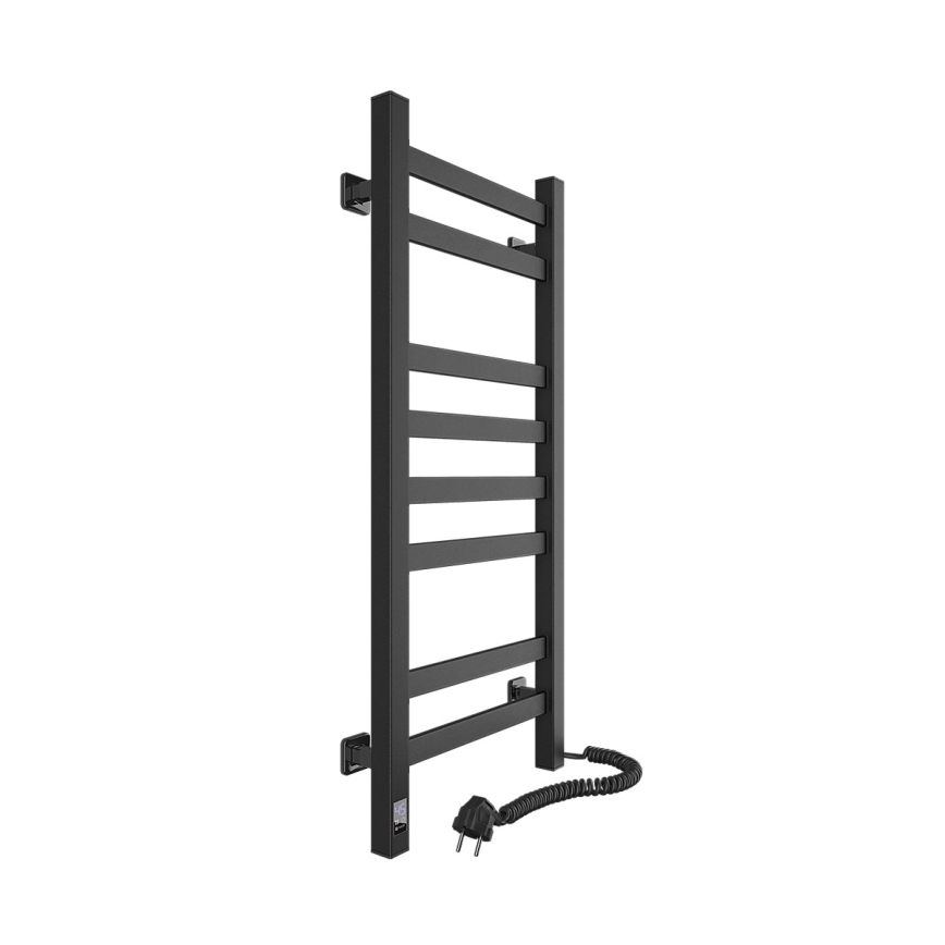 Kopalniški lestvični radiator z termostatom AVANGARD 251W/230V 80,6cm IP44 črne barve, desna izvedba, oglate oblike