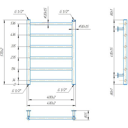 Kopalniški lestevni radiator INOX FLAT 122W/230V 57x43 cm nerjaveče jeklo/sijajni krom