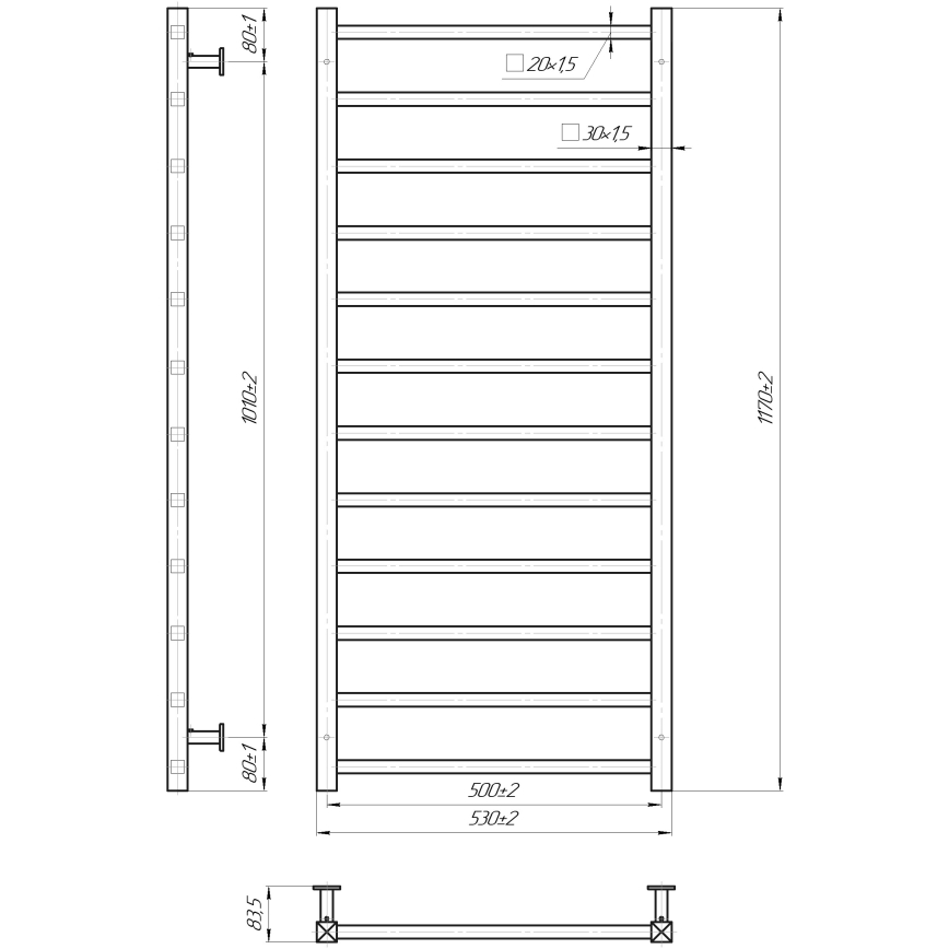 Kopalniški lestevni radiator INOX TOKIO 233W/230V 117x53 cm nerjaveče jeklo/sijajni krom
