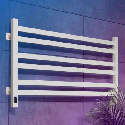 Kopalniški lestvičasti radiator AVANGARD z termostatom, 316 W/230 V, 50,6 cm, IP44, v beli barvi, desni, kvadraten