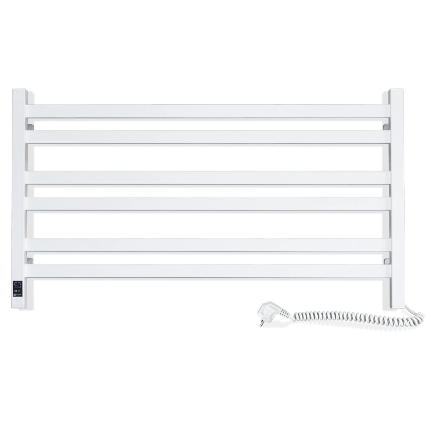 Kopalniški lestvičasti radiator AVANGARD z termostatom, 316 W/230 V, 50,6 cm, IP44, v beli barvi, desni, kvadraten