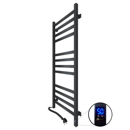 Kopalniški lestevni radiator z termostatom AVANGARD 227 W, 120 × 48 cm, črn, levi