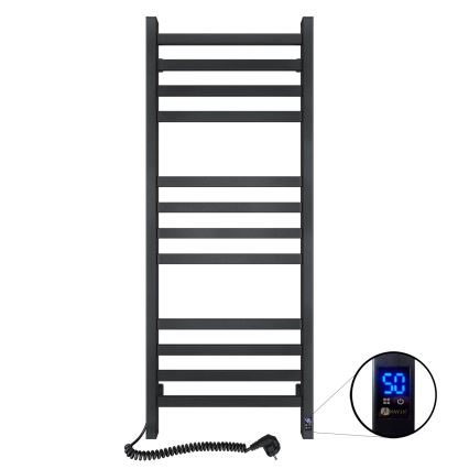 Kopalniški lestevni radiator z termostatom AVANGARD 227 W, 120 × 48 cm, črn, levi