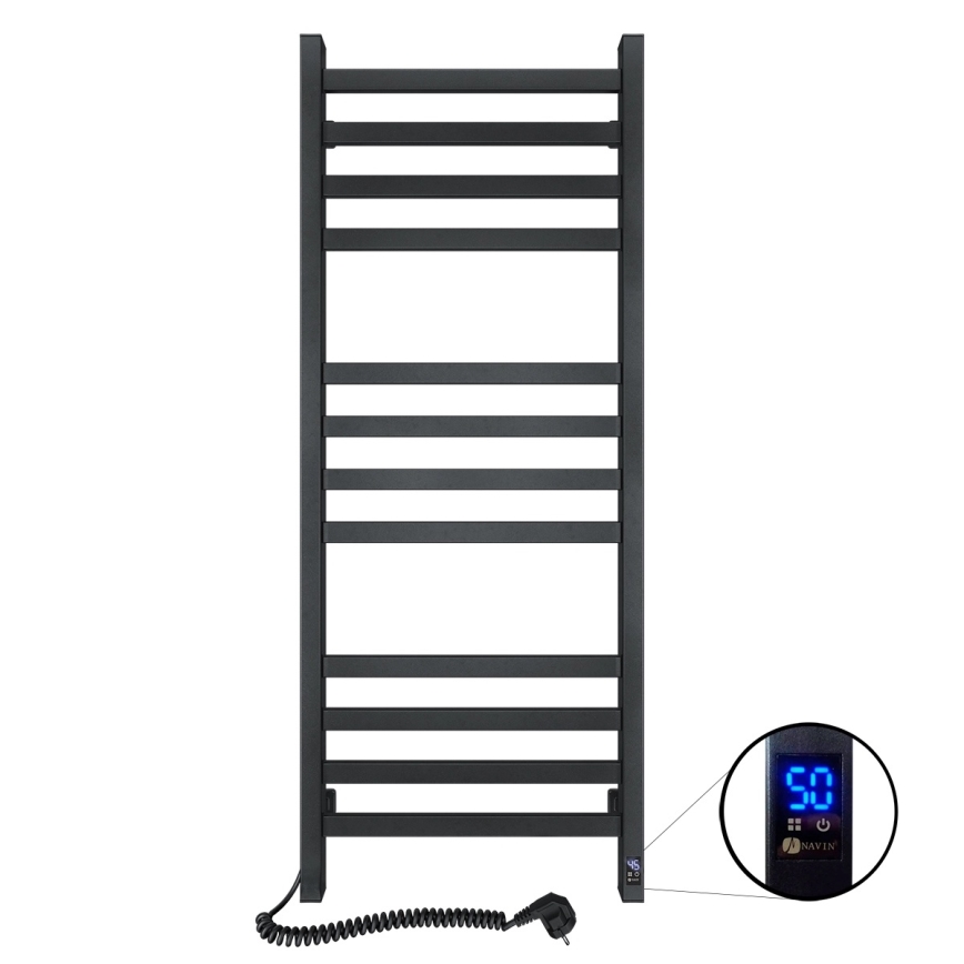 Kopalniški lestevni radiator z termostatom AVANGARD 227 W, 120 × 48 cm, črn, levi