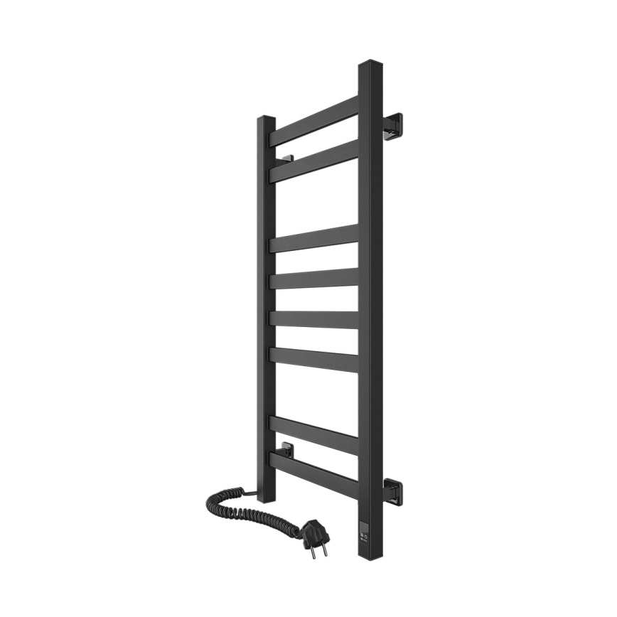 Kopalniški lestvičast radiator AVANGARD z termostatom, 251W/230V, 80,6 cm, IP44, kvadraten, črn, levi