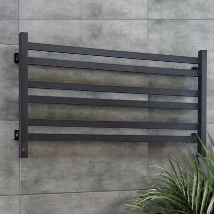 Kopalniški lestevni radiator z termostatom AVANGARD 316W/230V 50,6 cm IP44, črn, desni, kvadraten